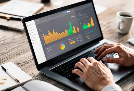 Business data analytics dashboard on screen