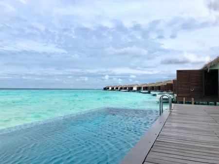 Overwater villas at a resort in the Maldives