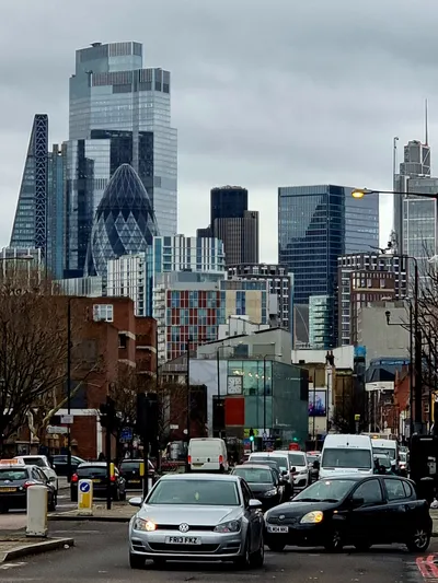 City of London skyline viewed from street level in 2023