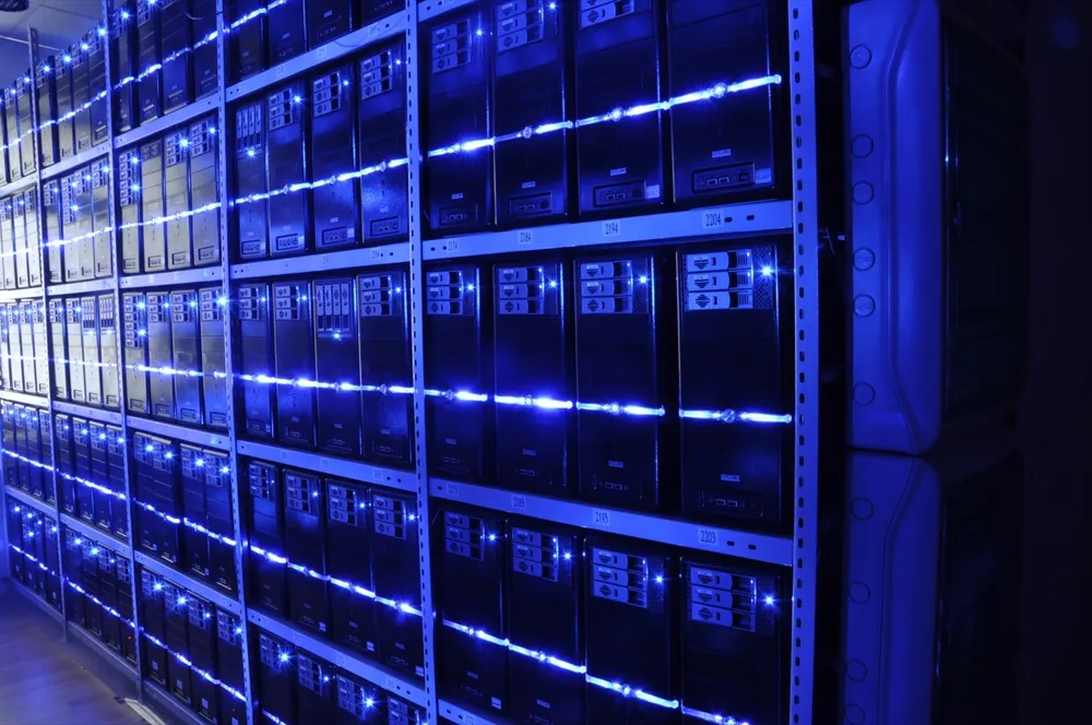 Server racks in a modern data center facility