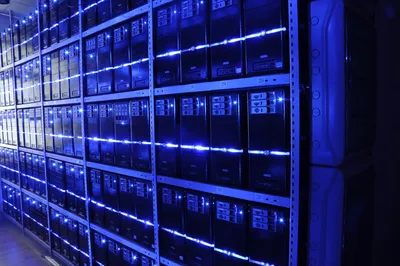 Server racks in a modern data center facility