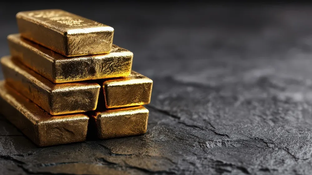 Stack of gold bars on dark background