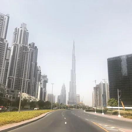 Dubai skyline viewed from Business Bay at dusk