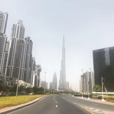Dubai skyline viewed from Business Bay at dusk