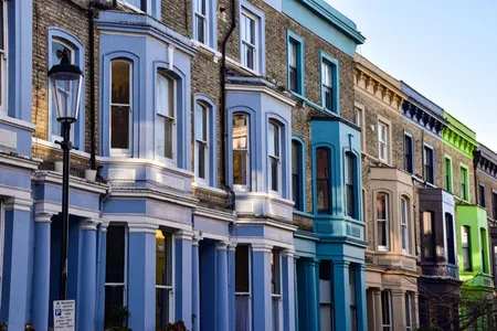 Victorian townhouses with vibrant facades in London